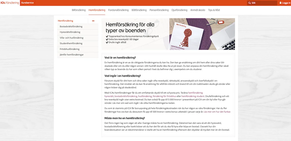 ICA Villaförsäkring hemsida