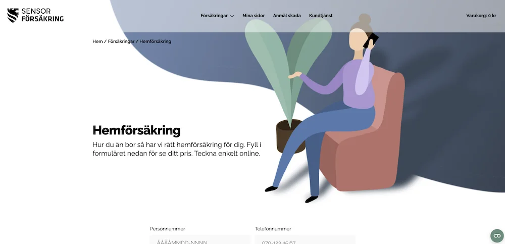 Sensor Villaförsäkring hemsida